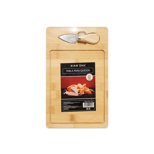 Tabla para quesos con cuchillo de madera		 		