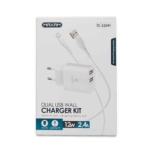 Kit de Carga Maxam Auto y Pared con Cable iPhone		 		