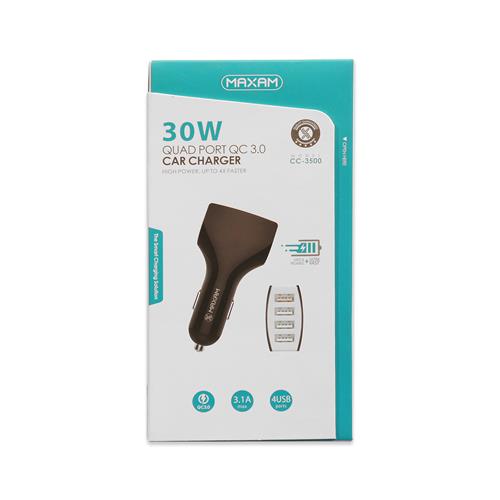 Cargador de Auto Maxam 30W Quad Port QC 3.0		 		