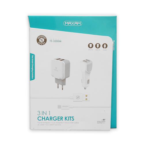 Kit de Carga Maxam 3 en 1 USB 2.1A Blanco